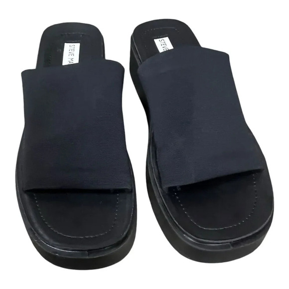 Steve Madden Shoes Women Size 10 US Sandals Black Platform Wedge Slides Comfort - Picture 3 of 7